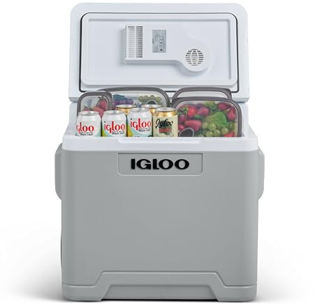 Igloo IE42C elektrische Kühlbox, 12V und 230V, 42L - kompakter Mini-Kühlschrank für Auto, Camping, Urlaub, Boot, Festivals - grosses Volumen mit praktischem Kabelfach und Eco/Max Modus