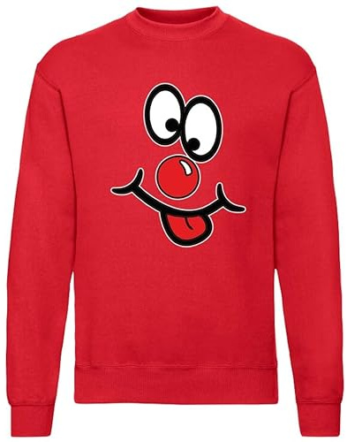 BESTITALIANUK Funny Smiley Face Kids Boys Girls Sweatshirts Unisex Fun Day 2026 Jumper School Charity Event Celebration Sweater Long Sleeve Pullover Top Red