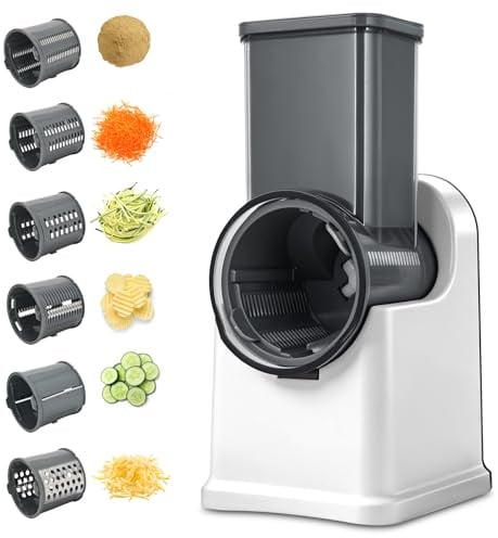 Affettatrice Elettrica Multifunzione 70W 6 Lame Intercambiabili | Grattugia Verdure Julienne Formaggio | Taglio Automatico Compatta Cucina
