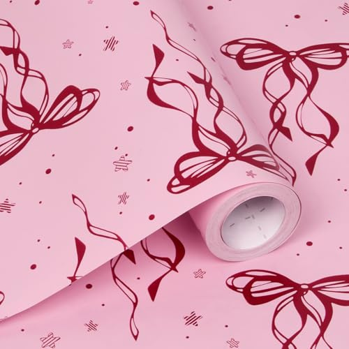 Geschenkpapier mit rosa Schleife: 10 m x 43 cm, ideal für Geburtstage, Weihnachten, Hochzeiten und andere Anlässe