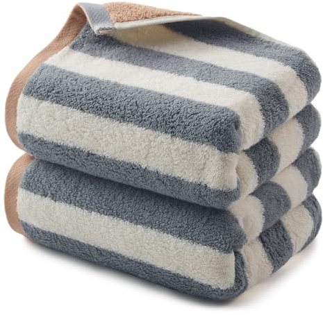 REDKISS 2 Pack Striped Hand Towels for Bathroom - 100% Cotton Decorative Hand Towel Set, 32x72cm, Soft Absorbent and Quick-Dry Towels for Bathroom, Kitchen, Spa & Guest Use, Gray