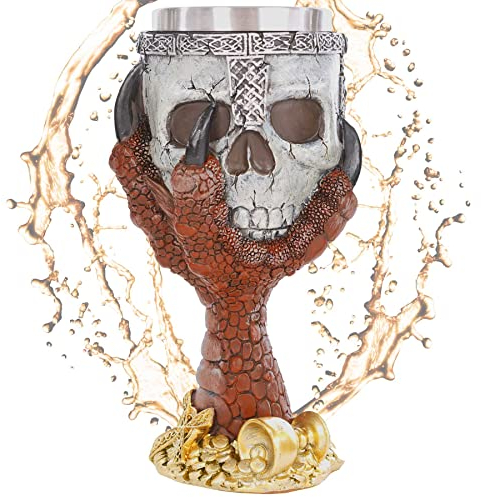 Kelch ''Claw of the Ruby Dragon'' - Totenkopf in roter Drachenklaue - Deko Fantasy