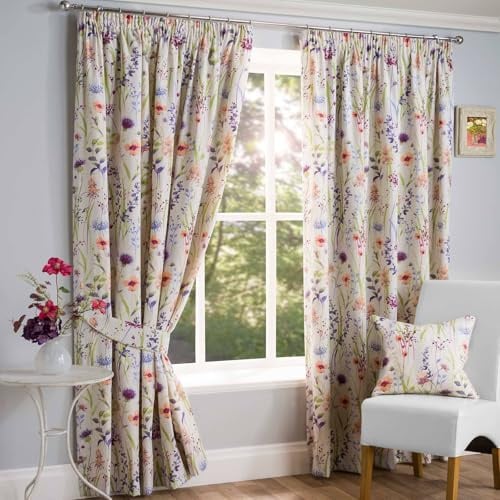 Sundour Hampshire Pencil Pleat Curtains 90 x 72, Half Panama Polycotton, Multi