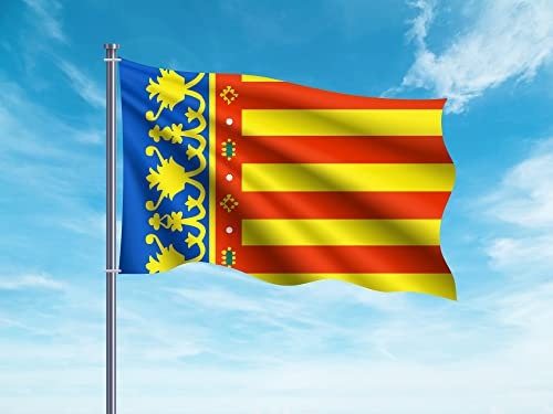 Bandera de La Comunidad Valenciana 85x150cm | Reforzada y con Pespuntes| Bandera de La Comunidad Valenciana Con 2 ojales Metálicos