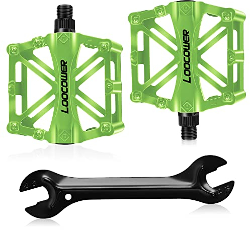 Bicycle Cycling Bike Pedals, New Aluminum Antiskid Mountain Bike Pedals Road Bike Hybrid Pedals for 9/16 inch With Free installation Tool-Green