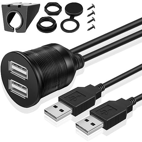 TNP Câble Dual USB Encastrable pour Tableau de Bord ? Rallonge Double Prise Jack Connecteur 2 Ports USB Mâle à Femelle Étanche pour Tableau de Bord de Voiture, Bateau, Moto, Camping-car (1.8m)
