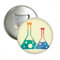 2 kegelförmige Flaschen, Chemie-Muster, rund, Flaschenöffner, Kühlschrankmagnet, Button, 3 Stück