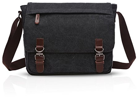 FANDARE Retro Umhängetasche Segeltuch Schultertasche Herren Damen Lehrertasche Briefträgertasche für 12.9 Zoll Notebook Laptoptasche Große Aktentasche Freizeit Reise Business Messenger Bag Schwarz M