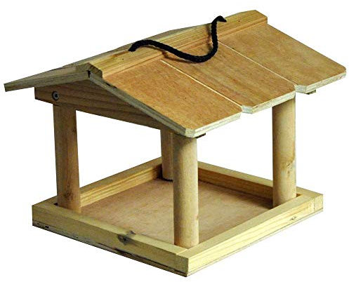 Unibos Hanging Bird Table - Garden Tree Feeding Station for Wildlife - Chic Natural Feeder - Easy to Install, Heavy Duty Wood, Weatherproof Wooden, Eco-Conscious - Outdoor Feed Tray with Roof