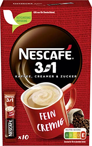 NESCAFE 3-En-1 - Boisson Au Café Soluble - Goût Café Au Lait Sucré - Grains Arabica & Robusta - 10 Sticks