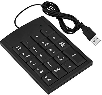 USB Numeric Keypad, Portable Mini USB Numeric Keypad, 19 Key Number Pad for Laptop, Computers, Desktop Computer, Notebook, PC, Black, 12.9 * 8.9 * 1.1cm