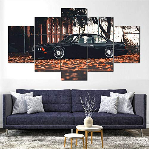IIIUHU Bilder Abstrakt 5 Teilig Wandbild XXL BMW 635 CSi Oldtimer Leinwand Bild Wandbilder Wohnzimmer Wohnung Kunstdrucke Modern Wandbilder Design Abstrakt Poster Wanddekoration