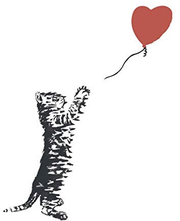 Geburtstagskarte mit Katze und Ballon – Banksy Stil Graffiti Illustration Katze – FF9694 – Innenseite unbeschriftet