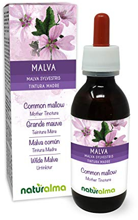 Malva (Malva sylvestris) foglie e fiori Tintura Madre analcoolica Naturalma - Estratto liquido gocce 120 ml - Integratore alimentare - Vegano