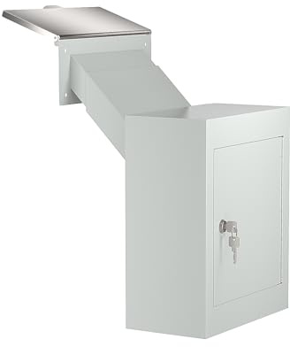 Pochar Through The Wall Drop Box with Lock - Wall Mailbox with Rainproof Cover & 10inch Adjustable Chute - Heavy Duty Locking Key Drop Box Deposit Safe for Mail, Rent, Cash, Payment (Off-White)