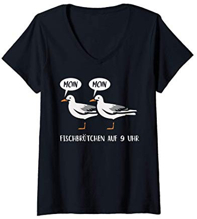 Damen Segler Meer Fischbrötchen Auf 9 Uhr Segeln Ostsee Segelboot T-Shirt mit V-Ausschnitt