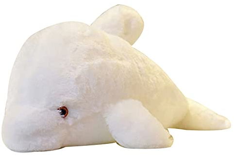 LICHENGTAI Plüschtier Delfin, 30cm LED-Licht Weich Spielzeug leuchtende Stuffed Delphin Plüschtiere Relax Kissen Puppen Geschenke Kinder Geburtstagsgeschenk, Weiß