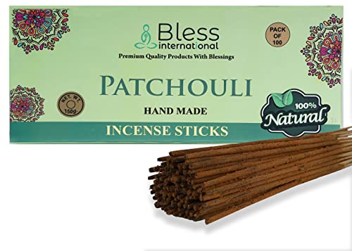 Bless-Patchouli-Incense-Sticks Handmade-Hand-Dipped-Incense-Sticks Organic-Chemicals-Free for-Purification-Relaxation-Positivity-Yoga-Meditation The-Best-Woods-Scent (100 Sticks (150GM))