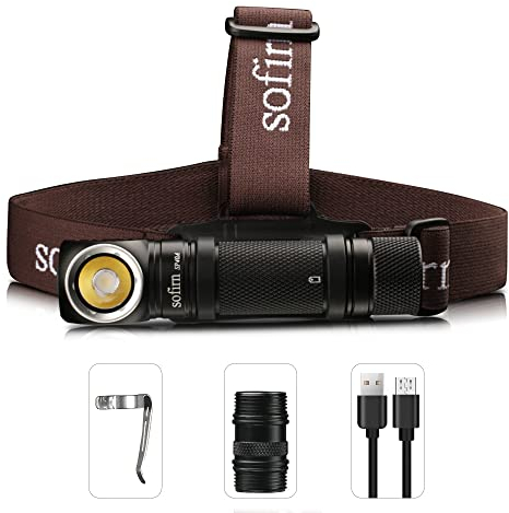 Sofirn SP40A Rechargeable Headlamp, 1200 High Lumen Max Flashlight with LH351D 5000K 90 High CRI LED Headlight, TIR Lens, with 18650 Battery and USB Cable(SP40A-5000K-KIT)