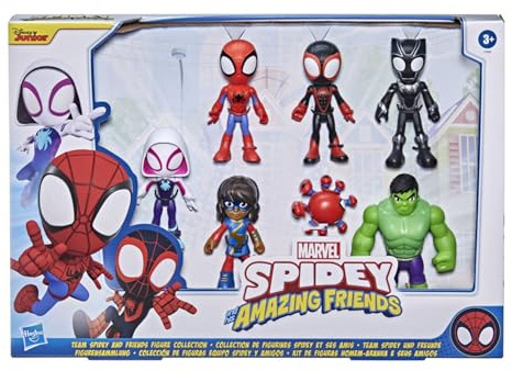 Marvel Spidey and His Amazing Friends Team Spidey and Friends Figure Collection, Includes 7 Action Figures, Great Gift for Kids, for Children Aged 3 and Up, Black