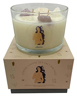 3 Docht Duftkerze aus Sojawachs mit Kristallen Strong Wahine Sea Salt & Sage zum Durchatmen & Runterkommen