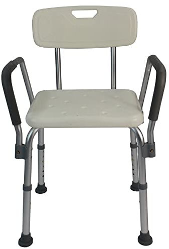 Easigear Shower Chair with Backrest and Armrests, 6 Height Adjustable Settings, White, Aluminium Frame