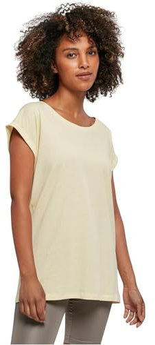 Build Your Brand Damen T-Shirt Ladies Extended Shoulder Tee, lang geschnittenes T-Shirt für Frauen, Baumwolle, Softyellow, 4XL
