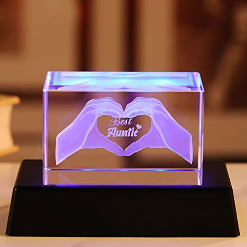 Ornalrist Auntie Gifts from Niece or Nephew on Birthday, Love Figurines Keepsake Etched Best Auntie with LED Base, Gifts for Auntie Mother's Day Christmas