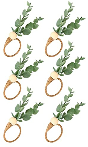 Barabesty 6 StüCke Eukalyptus Handgefertigte Holzperlen Heimdekoration Faux GrüN Serviettenhalter für Hochzeiten, Partys Usw