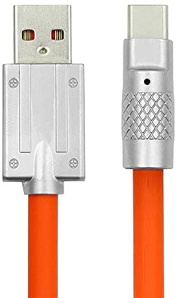 NFHK USB-A Type A to USB-C Liquid Silicone Ultra Soft 120W Power USB2.0 Data Orange Cable Fast Charge for Laptop Tablet Phone 200CM