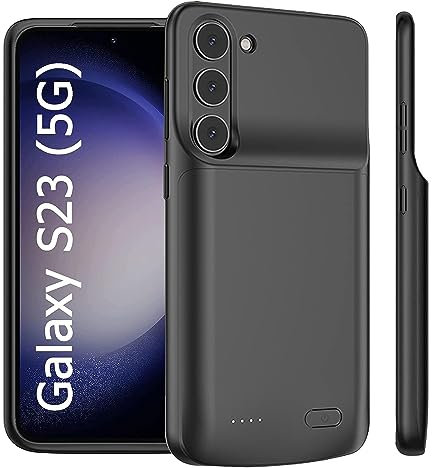 Battery Case for Samsung Galaxy S23,4800mAh Extended Backup Battery Charging Case for Samsung Galaxy S23 5G 6.1 Rechargeable External Power Bank Charger Case,Black