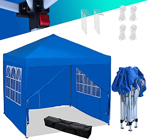 Mingone Faltpavillon Wasserdicht Pavillon 3x3m Partyzelt Pop Up Gartenzelt Weidezelt PE Bierzelt UV Schutz 50+ Festzelt mit 4 Seitenteilen,Blau