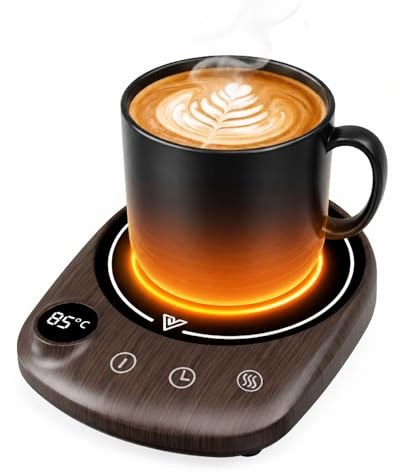 Tassenwärmer Kaffeewärmer für den Schreibtisch automatische Abschaltung, intelligenter Kerzenwärmer mit 4 Temperatureinstellungen, elektrischer Getränkewärmer für Kaffee, Kakao, Tee (Holzmaserung)