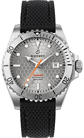 BODERRY Reloj de buceo automático para hombre, movimiento japonés, caja de titanio, cristal de zafiro, resistente al agua hasta 100 m, superluminova suiza, corona atornillada, gris, japonés
