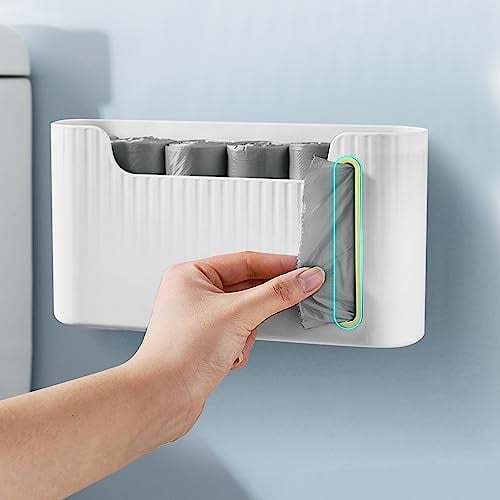 Lergas Wandmontierter Abfallsack Organisator, Müllsack Aufbewahrungsbox ohne Bohren, Selbstklebender Müllsackspender für Küche Badezimmer Zuhause (Weiß)