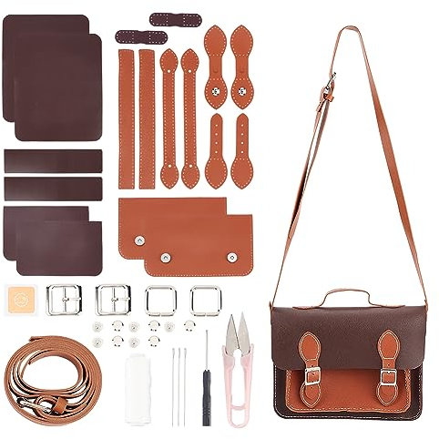 WADORN Bastelset Für Umhängetaschen Aus Leder, PU-Leder-Rucksack-Nähset, Handgefertigte Handtasche, Nähen Aller Materialien, Crossbod-Herstellung, Zubehör, Geschenk, Braun, 25x17x 9 cm