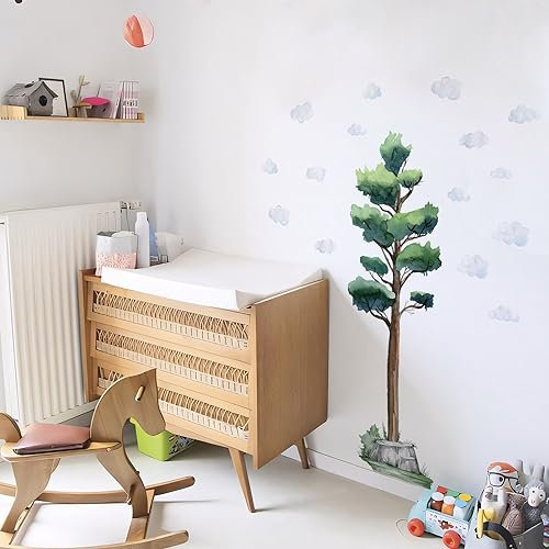 Alwayspon Peel and Stick Waldwald Wandbild, selbstklebend, durchscheinende PVC-Tapete, Wandaufkleber für Kinderzimmer, Kinderzimmer, Heimdekoration, DIY, Baum und Wolken