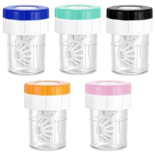 ZKSXOA Contact Lens Barrel Cases, 5 Pieces, Plastic Portable Contact Lens Cleaner, Contact Lens Case, Manual Rotation Contact Lens Cleaning Case, for Contact Lens Care (5 Colors)