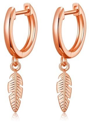 Philip Jones Rose Gold Plated Feather Charm Hoop Earrings