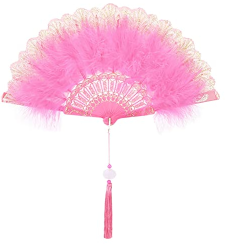 Damen Marabu Federfächer,MoreChioce 1920er Jahre Vintage Federn Fächer Faltbare Handheld Fächer Handfächer Tanzfächer Folding Feather Fan für Kostüm Party Fotoshooting Hochzeit Dekoration,Rosa