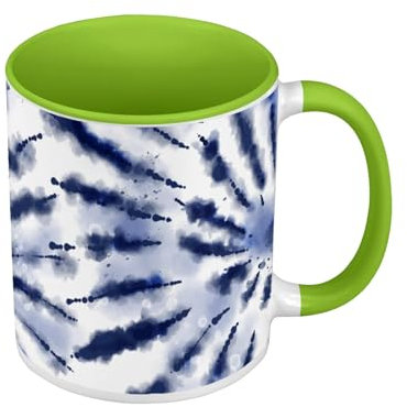 Mug de Couleur Qualité Premium Vert - Shibori Motif Etoile Tie Dye Style Teinture Motif Japonais Tradition Japon - Tasse avec anse et intérieur de couleur