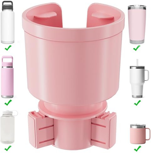 Upgraded Car Cup Holder Expander Adapter with Offset Adjustable Base, Compatible with Yeti 14/24/36/46oz Ramblers, Hydro Flasks 32/40oz, Other Large Bottles Mugs in 3.5-4.0, Pink 1 Pack