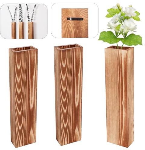 Konesky Wandvasen,Wand Pflanzgefäße aus Holz, Wandvase für den Innenbereich, Wandbehang Blumenvase für Trockenblumen, Hängende Holz Wandvase für Wohnzimmer, Schlafzimmer, Heimdekoration