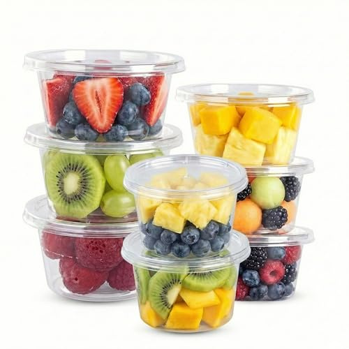 CHEF ROYALE 50 x 2oz Plastic Round Clear Tub Containers With Lids - Microwave Safe Tub Pots - Meal Prep & Takeaway Storage Box - Freezer & Dishwasher Safe (50, 2oz)