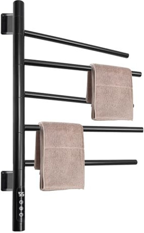 KAPIPALA Sèche-serviettes rotatif à 180° - Affichage LED - Température réglable - 230 V 80 W - Électrique - Montage mural - Radiateur de salle de bain - Porte-serviettes avec thermostat de 30 à 70 °C