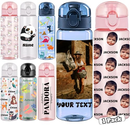 XinYiiLun Personalised Water Bottles for Sport Custom Water Bottle with Name Photo Picture, Customized Leak Proof Plastic Water Bottle for Son Daughter - 26 OZ