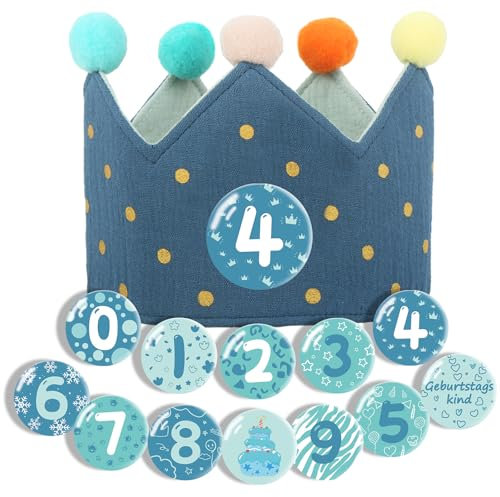 green Happy Birthday Girlande Crown - Geburtstagskrone Musselin, Haarschmuck Kinder, Krone Geburtstag für Jungs Mädchen - Partyhütege und Auswechselbaren Zahlen von 0-9 für den Kindergeburtstag