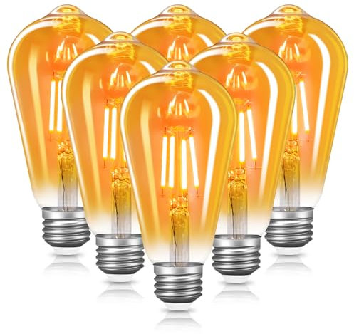 Amdenkyu Edison Vintage Glühbirne E27, 6 Stück Retro E27 LED Warmweiss Lampe leuchtmittel e27 Glühbirne, Antike LED Birne, Dekorative Beleuchtung, Bernsteinfarbenes Glas