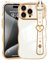 LLZ.COQUE for iPhone 15 Pro Max Case with Strap Cute Love-Heart, Curly Wave Frame Luxury Plating for Women Girls Cover, Shockproof Anti-fall Silicone Phone Case for iPhone 15 Pro Max, White