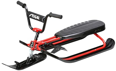 STIGA Snowracer Curve SX – Robuster Schlitten mit BMX-Lenker, Stahlrahmen, Bremse und Zugseilwinde – Lenkschlitten für Kinder ab 7 Jahren und Erwachsene, Max. 90 kg, Schwarz/Rot